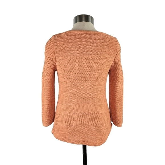 Chico’s Textured Mix Pullover 3/4 Sleeve Orange Sweater Women's Size XS Petite - Picture 4 of 12